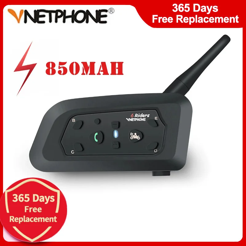 Vnetphone V6 Motorcycle Bluetooth 1200M Helmet Intercom Full Duplex for 6 Riders BT Wireless Motocicleta Interphone Headsets