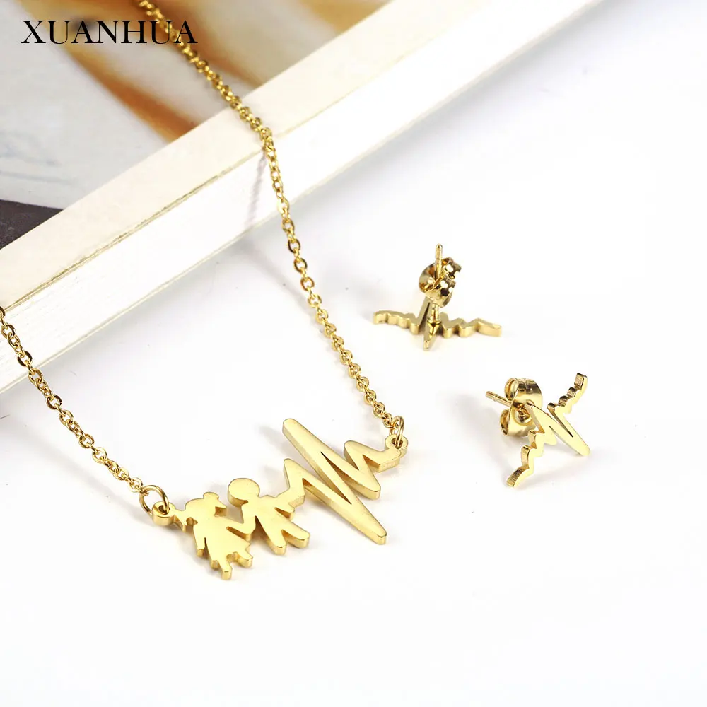 Stainless Steel Woman Necklace Earrings Set Hert Lock Jewelry Sets Charm Simple Fashion Jewelry Gift