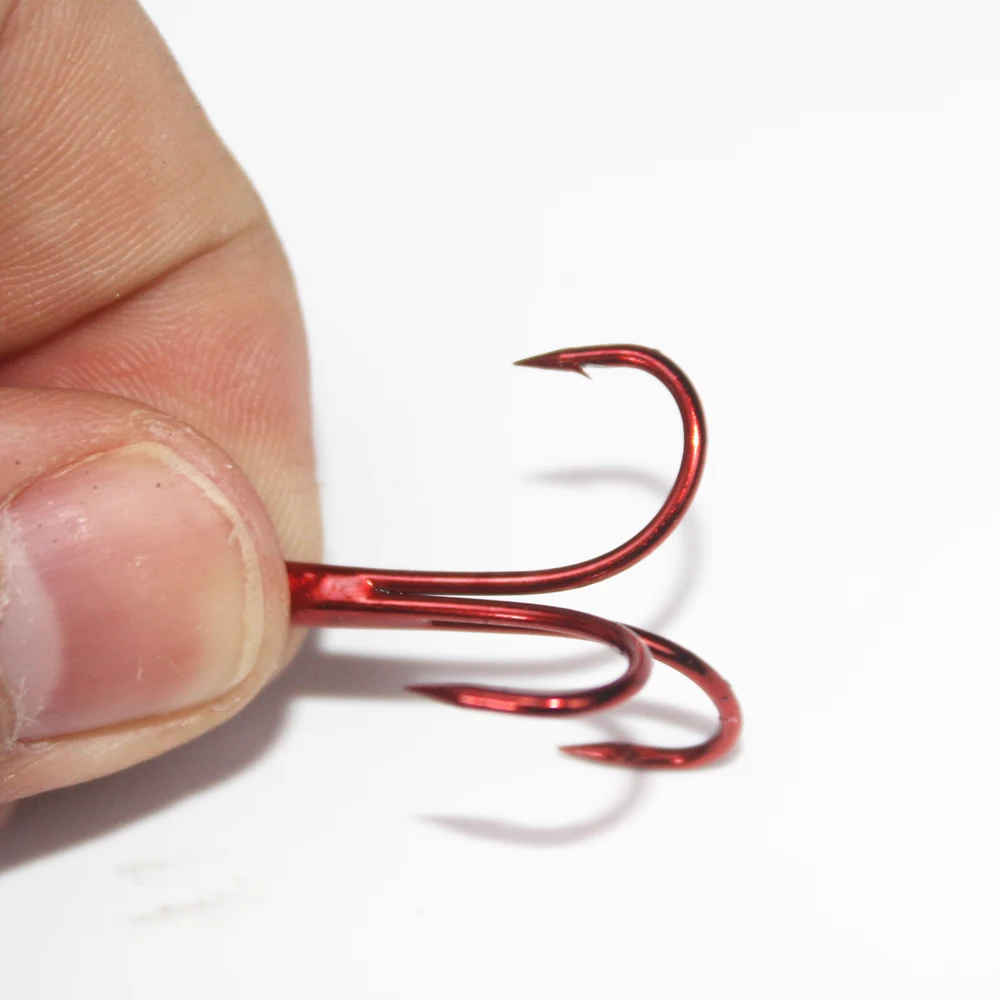 15 ชิ้น/ล็อต 1 #-14 # รุ่น 13B สามตะขอสีแดงนิกเกิลสี Fishhook ตะขอตกปลาคาร์บอนเหล็ก treble Hooks gamakatsu