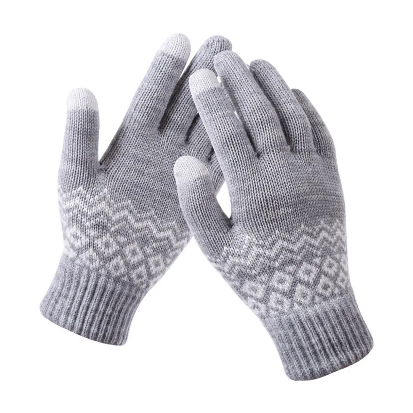 

Winter Warm Touch Screen Gloves Kitted Woolen Mittens New Men Women Cashmere Geometric Crinkle Gloves Touch