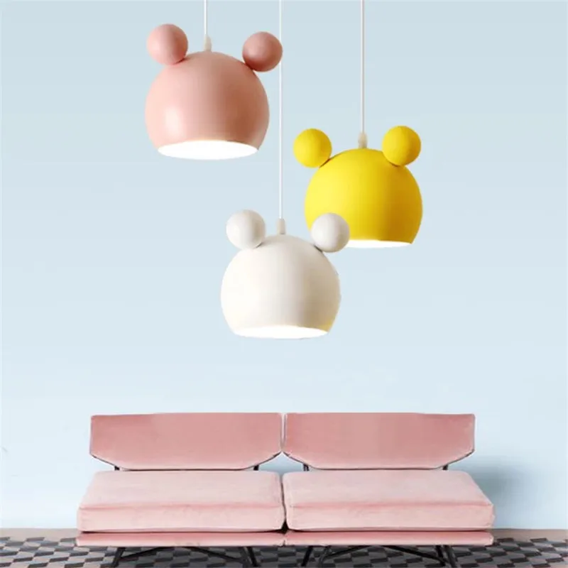 

Creativity Mickey Led Pendant Light Indoor Fixture Luminaire Nordic Colorful Metal Children Kids Hanging Lamp Bedroom Home Decor