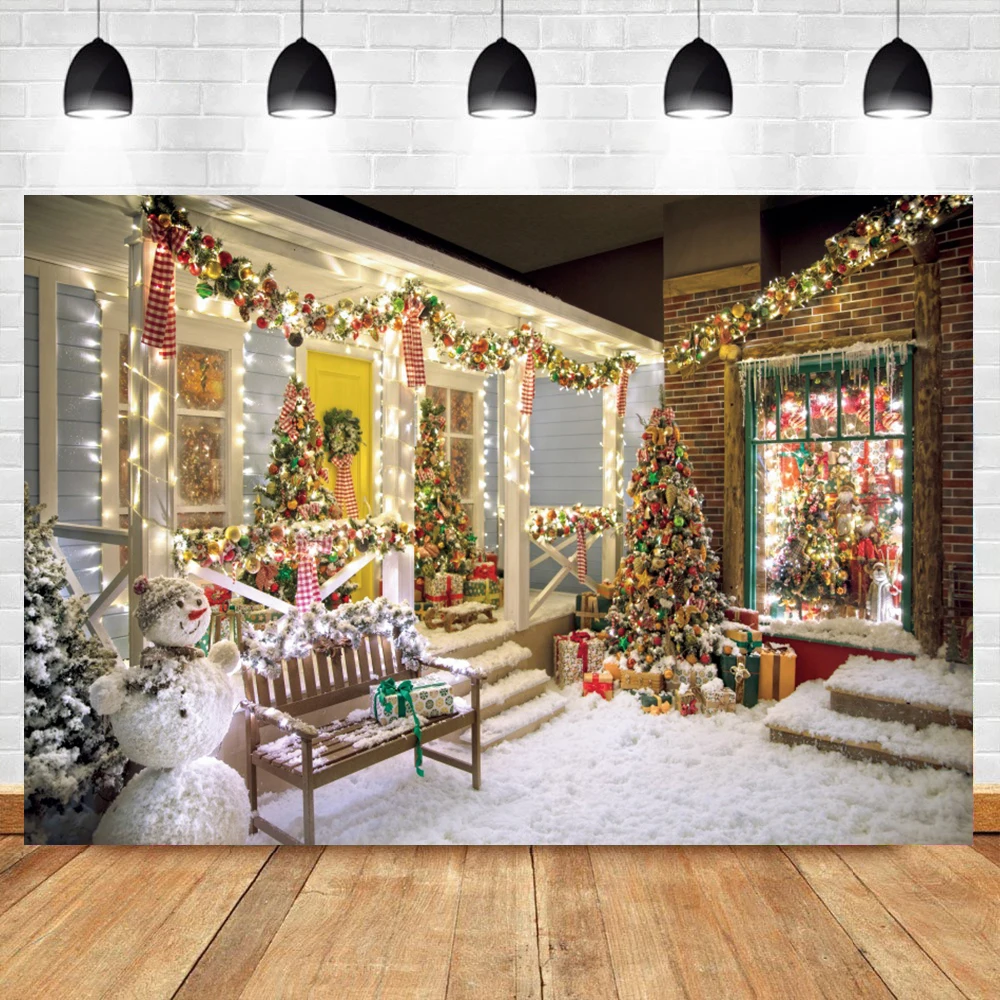 Photo Backdrops For Photography Winter Merry Christmas Festivals Rural Yard Snowman Party Celebration Party Kid Photo Background