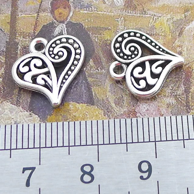 20pcs/Lot 14x14mm Antique Silver Color Heart Hollow Charms Pendant For Jewelry Making DIY Jewelry Findings