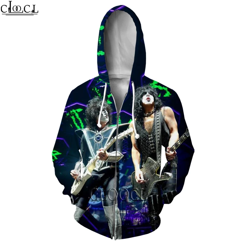 HX Newest Rock Singer KISS Band 3D Print Hoodies Pullover Men Women Fashion Casual Harajuku Zipper Hoodie Tops Drop Shipping