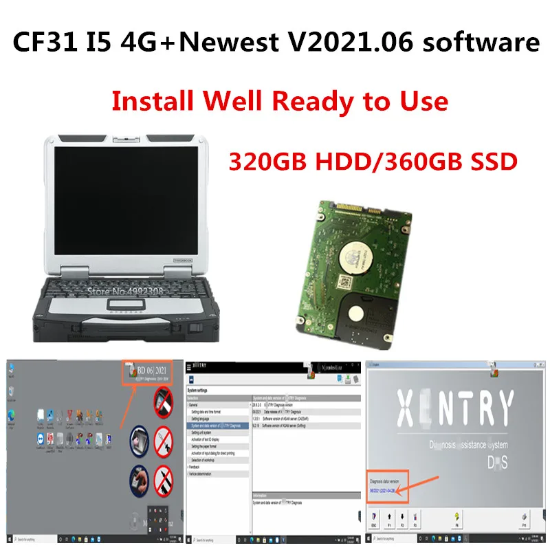 

2021 Hot Sell Diagnostic Laptop CF31 I5 4G RAM with Newest V2021.06 BEN-Z software in HDD/SSD Can work for MB Star C4/C5/C6