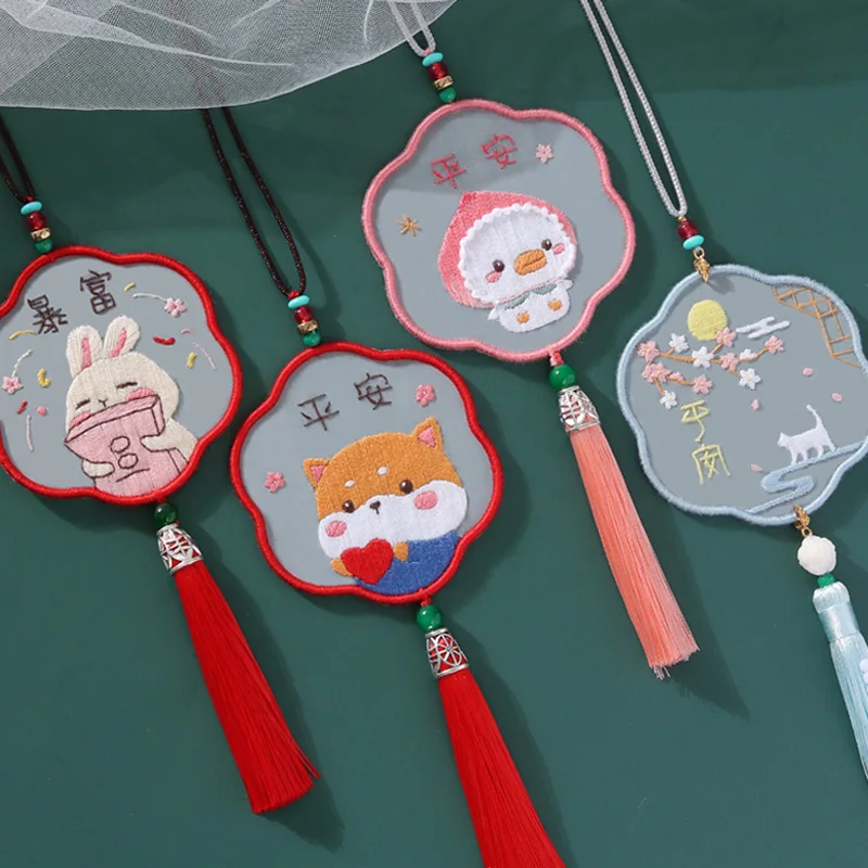 2022 Handmade Mesh Embroidery Kit Mount Fuji Animal Pattern Hoop Cross Stitch Punch Needle Embroidery Thread Kit for Beginner