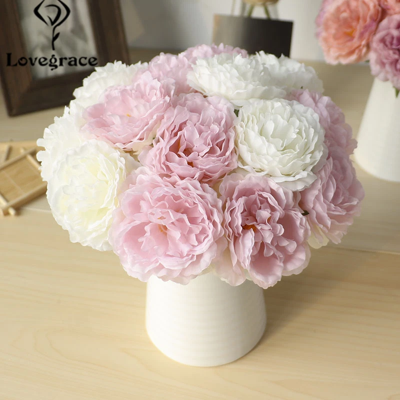 Lovegrace  1 bouquet 5 weddings artificial peony hydrangea family wedding party birthday holiday floral decoration