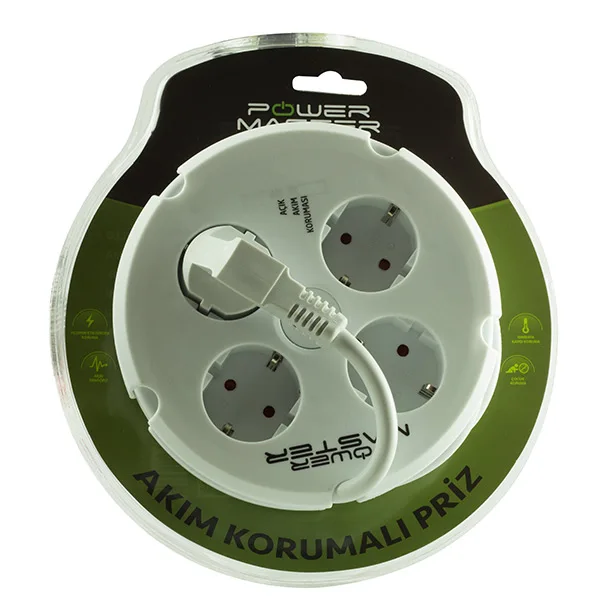 POWERMASTER 4LÜ 1.5 METERS WIRED ROUND TYPE CURRENT PROTECTED SOCKET (2000W/16A/250 JOULE)