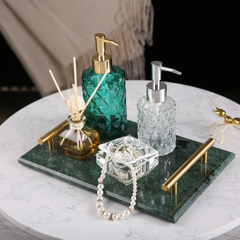 Real Natural Marble Tray with Handle Luxury Rectangular Washbasin Vanity Storage Tray Bathroom Accessories