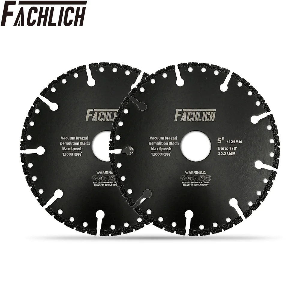 FACHLICH 2units All Purpose Diamond Cutting Disc for Rebar Cast Iron Granite Demolition Saw Blade One for all Dia 125mm