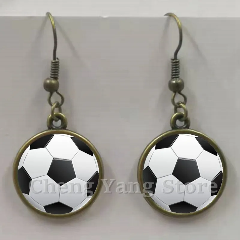 Anting Bola Bisbol Kasual Sporty Kaca Cembung Bulat Bola Voli Gambar Sepak Bola Anting Logam Hadiah Ulang Tahun