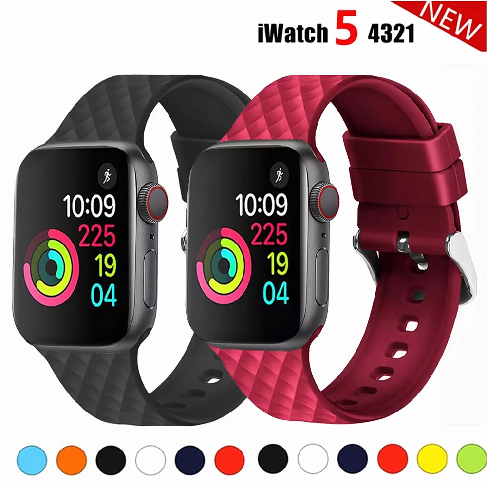 

Rhombus Rubber Strap For Apple Watch 45/44/42mm Silicone Watch Bands 41/40/38mm Sport iWatch Serie 8 7 SE 6 5 4 3 2 1 Bracele