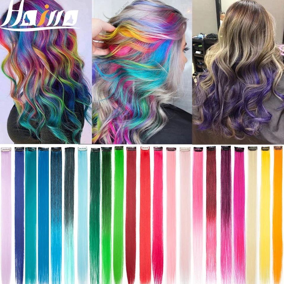 HAIRRO 20'' Clip On Hair Extension 57Color Ombre Straight Hair Extension Clip In Hairpieces High Temperature Faber Hair Pieces