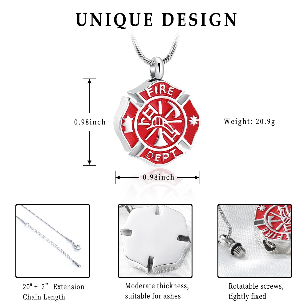 Firefighter Fire Dept Round Cremation Pendant Cremation Jewelry for Ashes