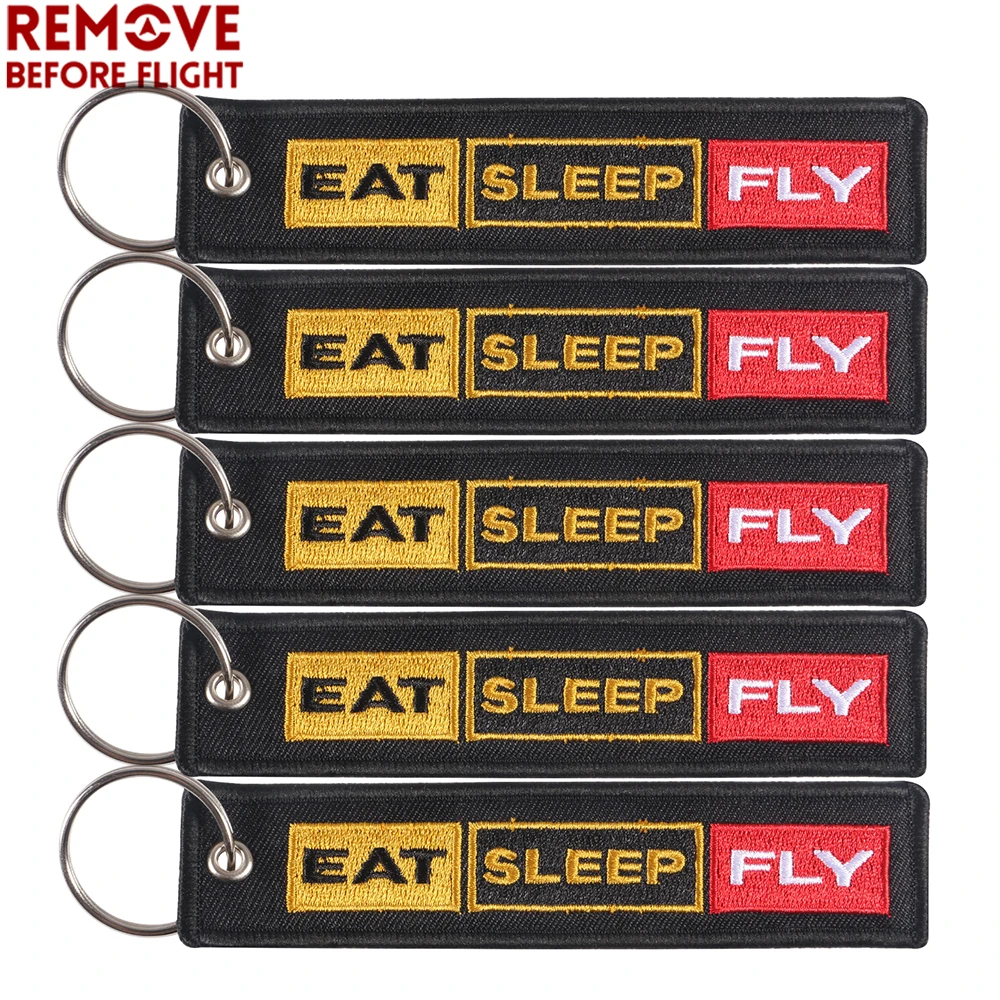 5 PCs Embroidery Eat Sleep Fly Keychains Jewelry Key Tag Fashion Keyring Remove Before Flight Pilot Key Chain for Aviation Gifts