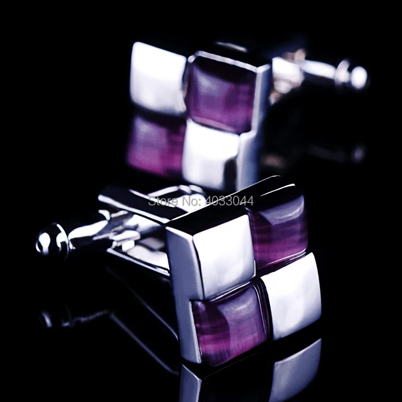 Stone cuff link for shirt men cufflink purple silver color square cufflinks for wedding NEW design OnlyArt jewelry