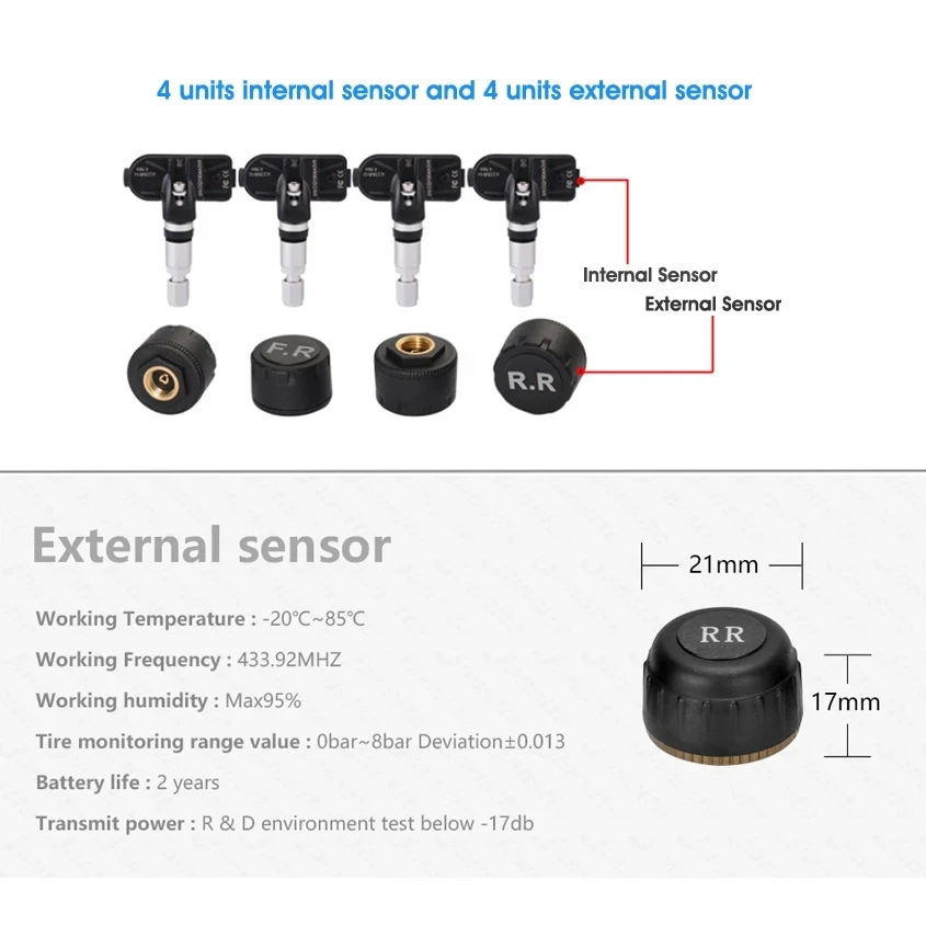 USB Android TPMS Car Tire Pressure Monitoring System Display Internal External Sensors For Car Radio Spare Tyre Pressure Alarm