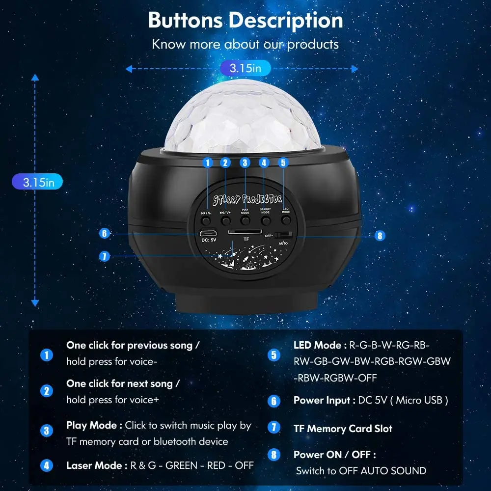 Bedside Galaxy Projector Night Lamp Universe Star Sky Projectio Lamp Ocean Wave with Bluetooth Music Speaker For Kids Baby  Gift