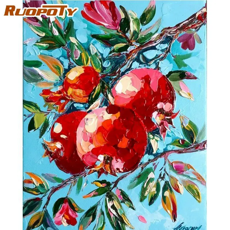 RUOPOTY Red Pomegranate Landscape Painting By Numbers For Adults Handmade 40x50cm Framed Paint Color On Canvas Home Decor