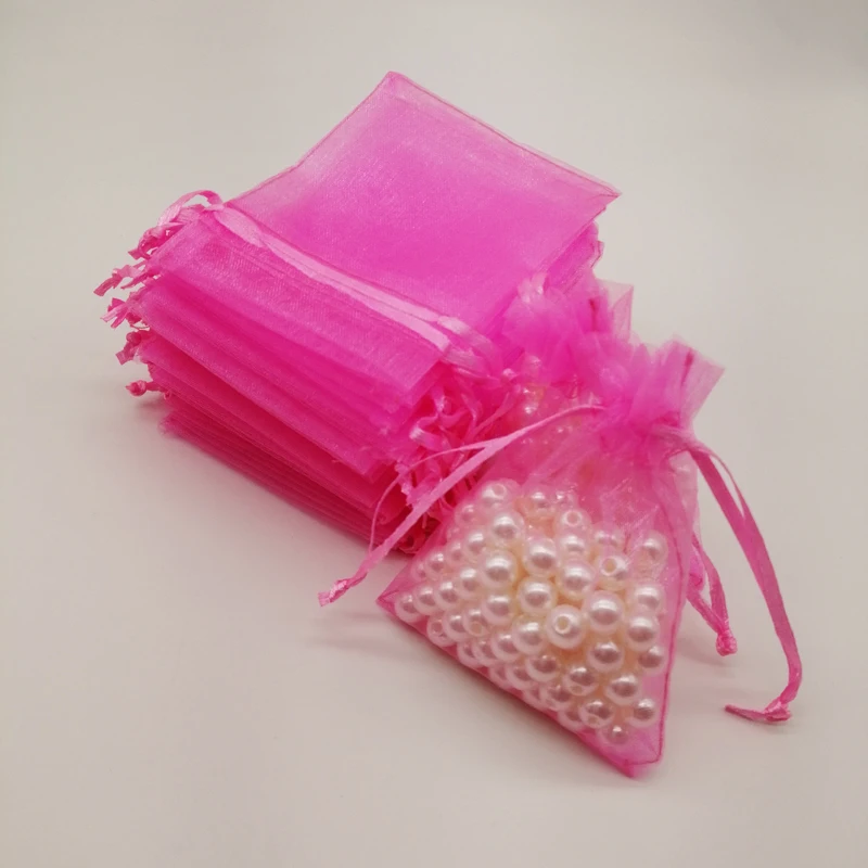 500pcs Dark Pink Fashion Jewelry Bag Organza Gift Bags Small Drawstring Bags Fabric Bag Women for Jewelry Packaging Display Diy