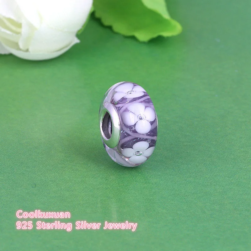 

Purple Field of Flowers Murano Glass Charm Original 925 Sterling Silver Glass Beads Fits Pandora bracelets Jewelry Making Diy