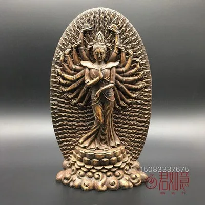 Exquisite antique stone carving thousand hand Avalokitesvara Buddhist brand ornament