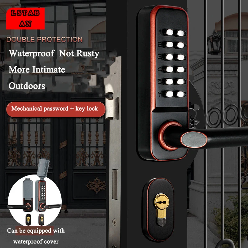 Double-sided Split Keyboard Waterproof Door Lock Fireproof Handle Mechanical Key Lock Password Lock Without Battery