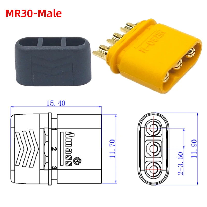 Amass Connector 3Pin Male and Female To Plug-in Terminal UAV Motor Controller Cable Connector MR30-FB