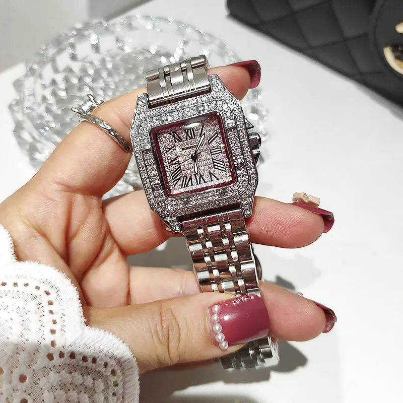 Silver Fashion High Quality Square Women Watches Quartz Ladies Watch With Rhinestone Top Brand Luxury Designer Watch