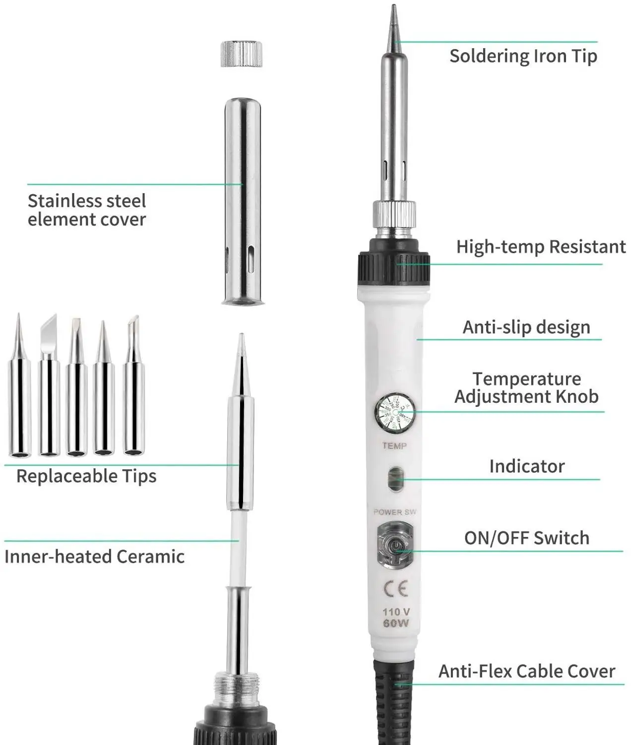 60W Electric soldering iron temperature adjustable 220V 110V Welding Solder iron rework station soldering iron accessories