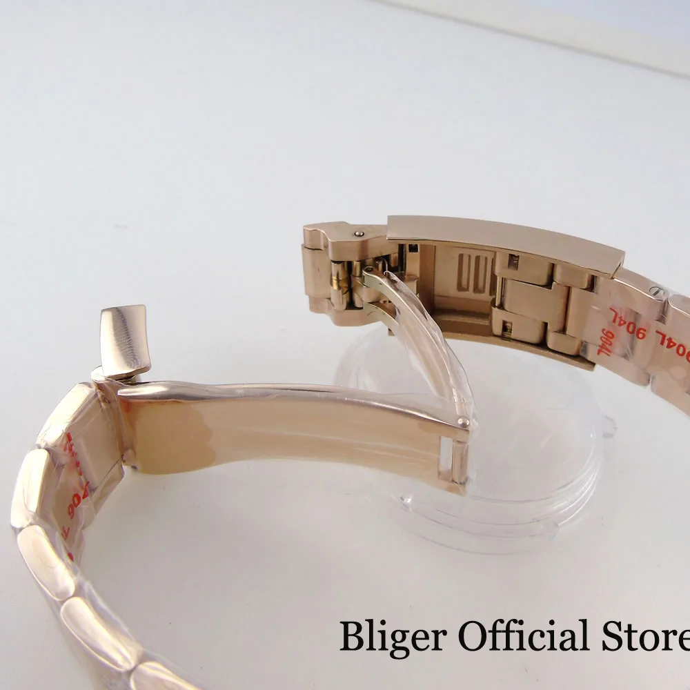 BLIGER PT5000 NH35A Rose Gold Automatic Men Watch Jubilee Steel Band Black Coffee GMT Insert Date Magnifier Screw Crown