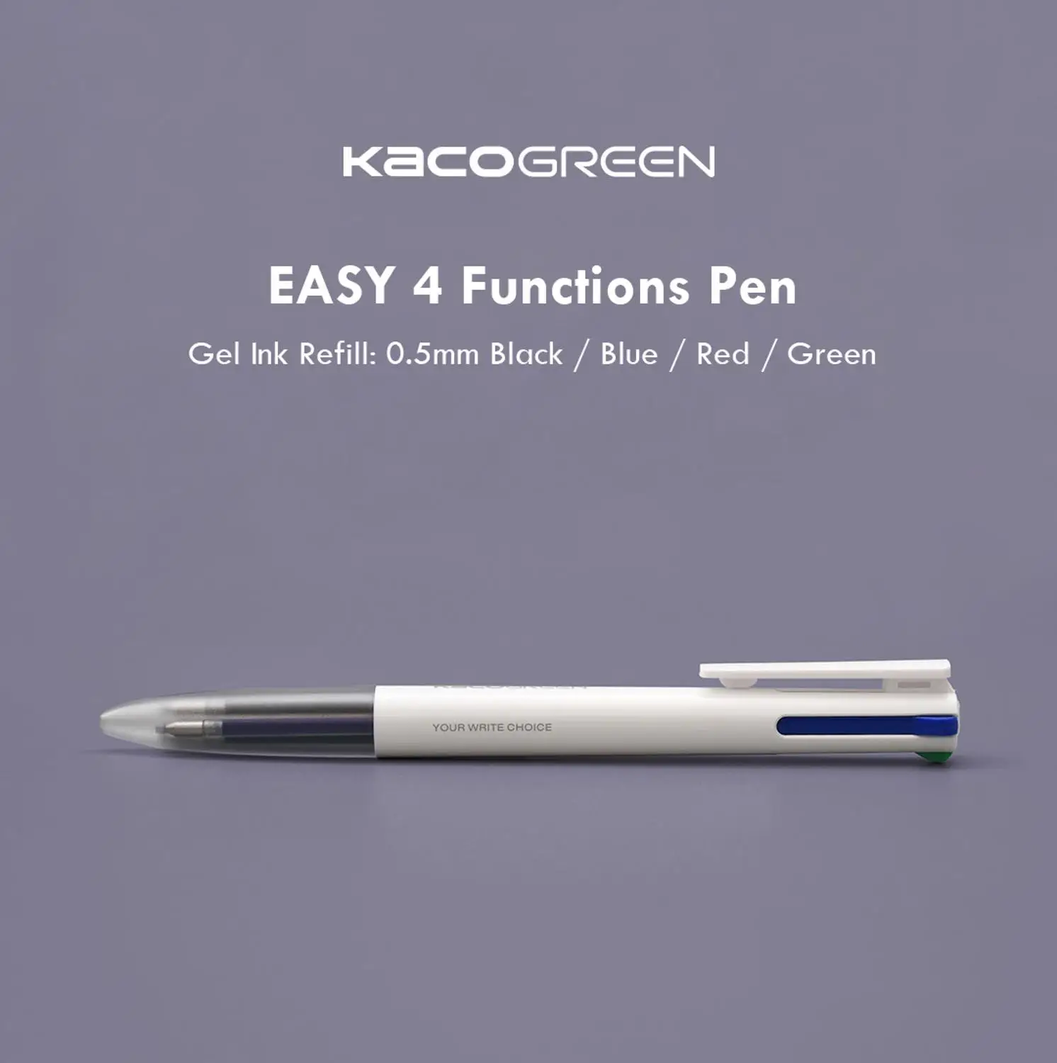 Kaco 4 In 1 Gel Pen 0.5MM Multifunction Sign Pens Black Blue Red Green Refill for Office Students