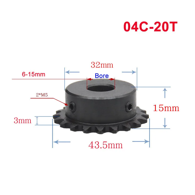 

1Pcs 04C 20 Teeth - 40 Teeth Chain Keyway Hole 10mm(3x1.4mm) - 15mm(5x2.3mm)mm Industrial Sprocket Wheel With Top Wire 45 Steel