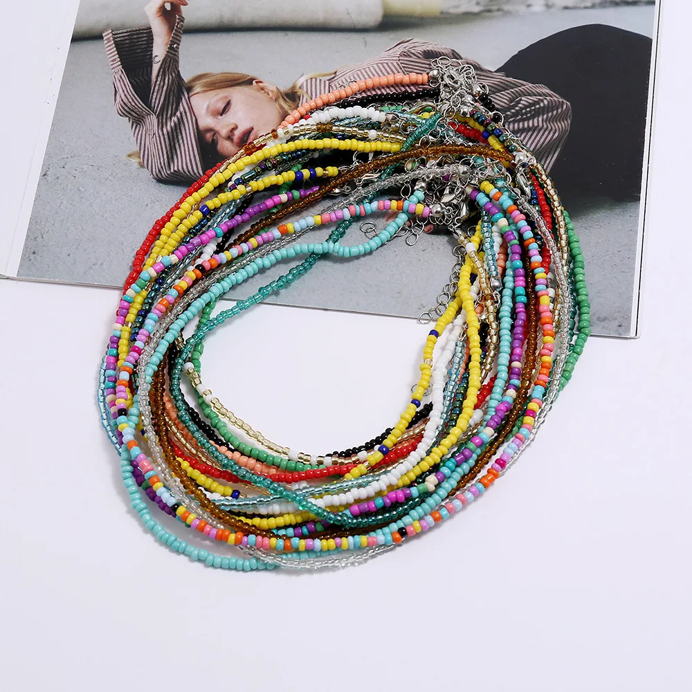 Bohemia Handmade Rainbow Seed Beads Simple Choker Necklace Women's Fashion Wild Sweet Colorful Collar Jewelry Gift