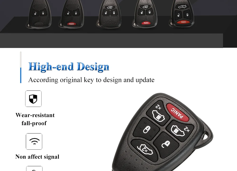 Jingyuqin 10X Car Key Shell Case 2/3/4/5/6 Butto for Chrysler Pacifica Aspen 300 Dodge RAM Caravan Jeep Commander Grand Cherokee