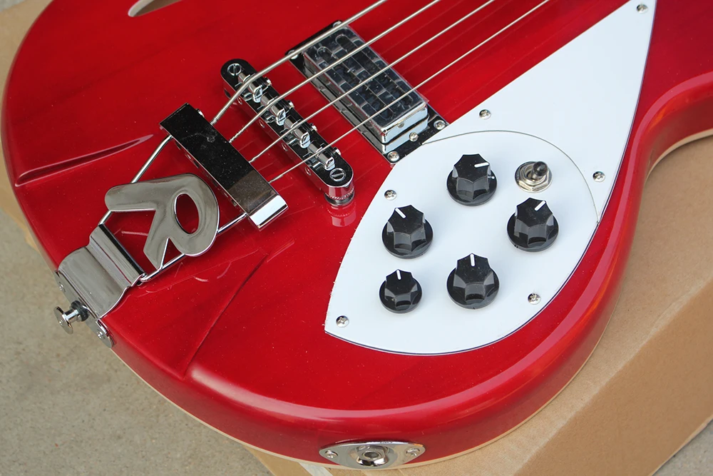 4 Strings Red Semi-hollow Electric Bass with Rosewood Fretboard,Providing Customized Service