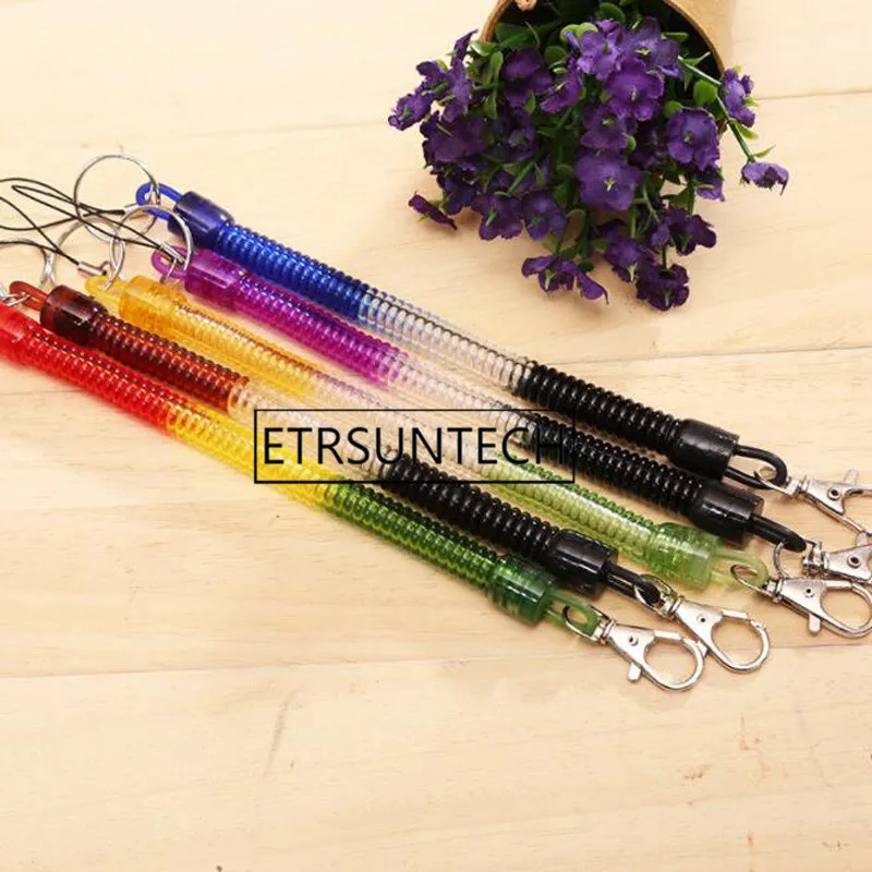 500 stücke Spirale Stretch Keychain Elastische Frühling Seil Schlüssel Ring Anti-verloren Telefon Frühling Schlüssel Schnur Verschluss Haken