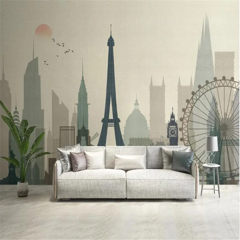 Milofi  Large 3D wallpaper mural custom Nordic nostalgic city landscape bedroom living room TV background wallpaper mural