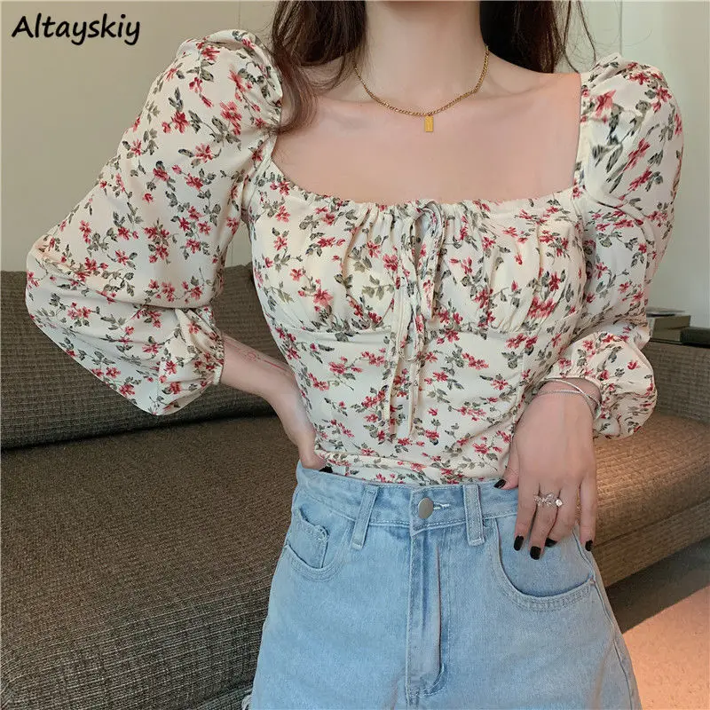 Blouses Women Slim Lace-up Lantern Sleeve Elegant Female Temperament Schoolgirls Spring Autumn All-match Leisure Holiday Clothes