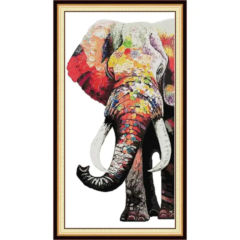 

JoySunday Animal Print Cross Stitch Kit Color Elephant 14CT Needlework Embroidery Kit DIY Home Decoration Painting Handmade Gift