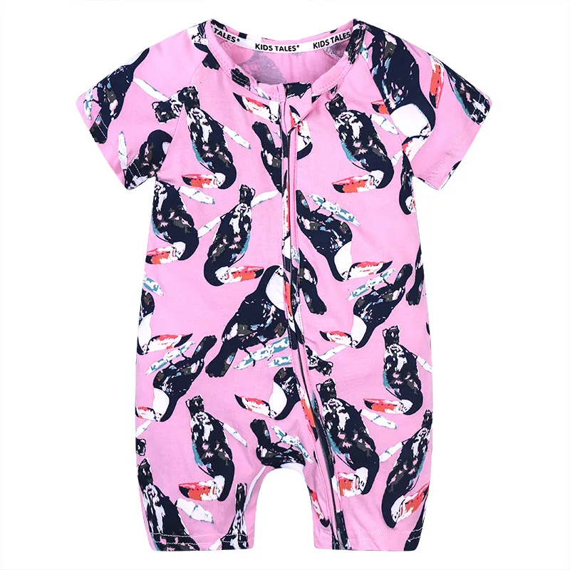 Newborn Baby Short Sleeved Cotton Jumpsuit Summer Thin Clothes Infant Cartoon Animal Costumes Climbing Clothing Boy Girl Pajamas