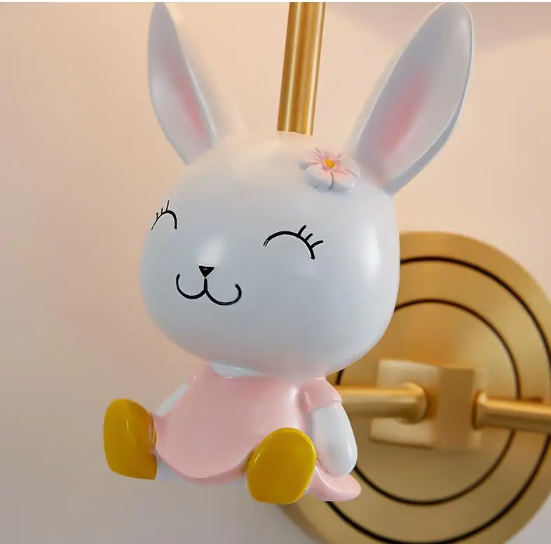 Children's Room Cartoon Rabbit lamp Nordic Brass Wall Lamp kid's kighting cloth shade Boy Girl Led Eye Protection reading light