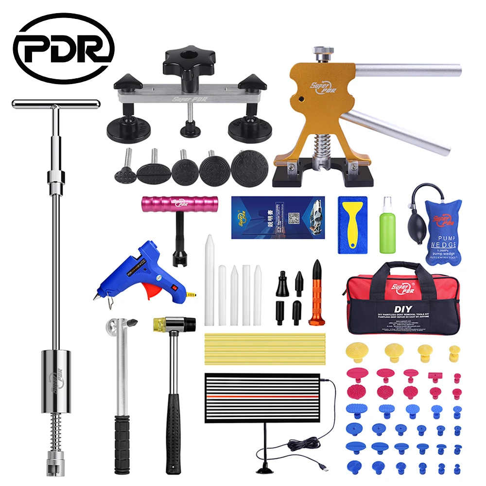 

PDR Tools DIY Paintless Dent Repair Auto Repair Tool Car Body Repair Kit LED Lamp Reflector Board Dent Puller Kit EU Glue Gun