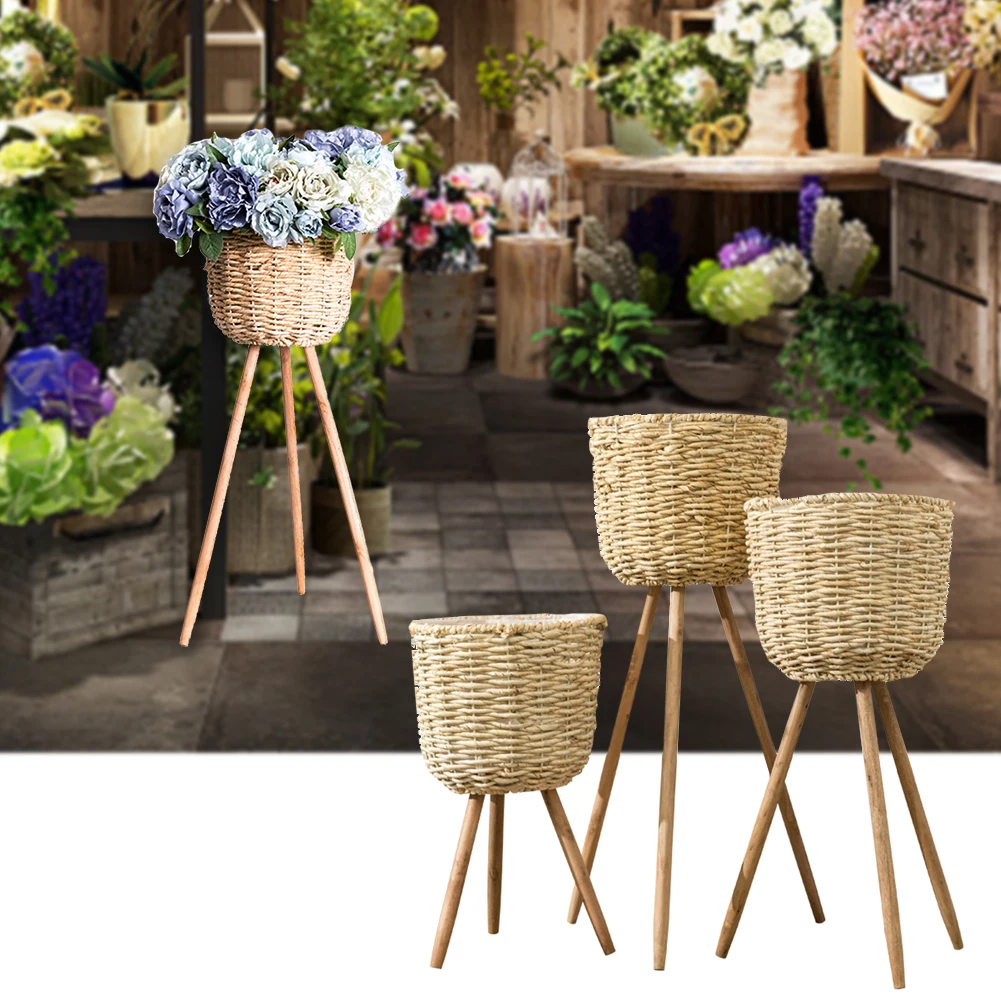 

Stand Wickerwork Basket Rattan Hanging Flower Pot Dirty Laundry Hamper Storage Rack Basket With Holder Dropshipping Home Decor