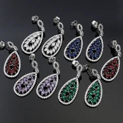 5 Colors Choice Cubic Zirconia Stone Silver 925 Drop Earrings for Women Party Dangle Earrings