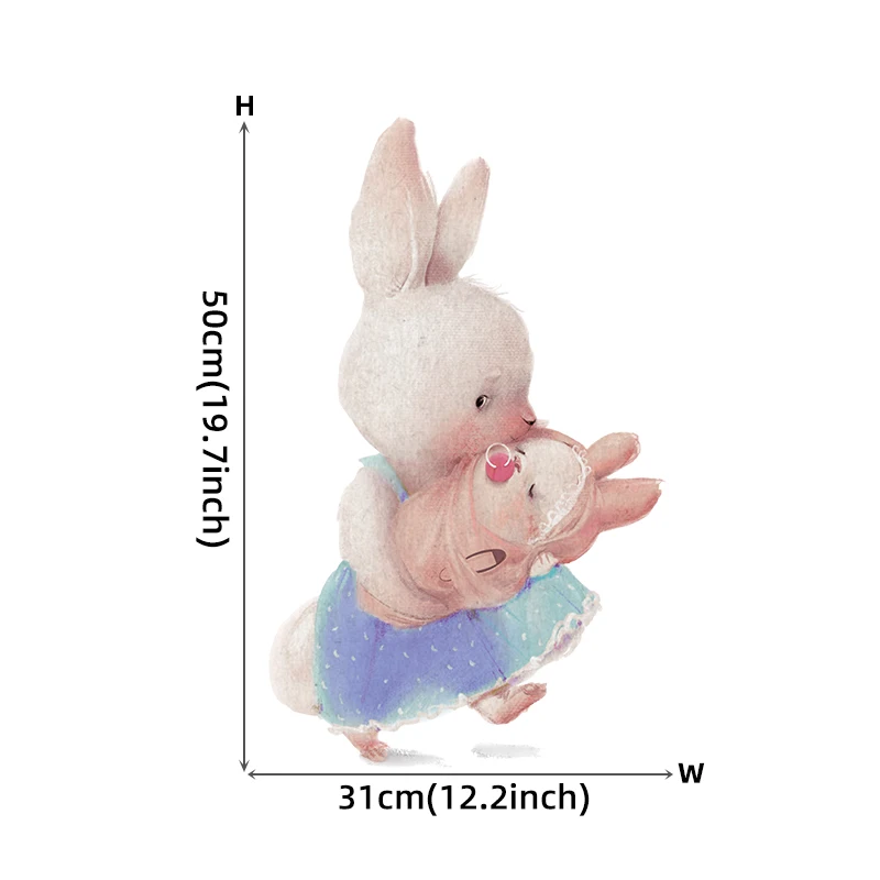 Walking Bunny Mother with Sleeping Baby Rabbit Wall Stickers for Kids Room Decorative Nursery Wall Decals Removable Decoration