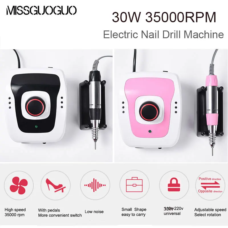 30W 35000 RPM Electric Nail Drill Machine Mill Cutter Sets with Pedal Professional Nail Art Equipment Manicure Apparatus