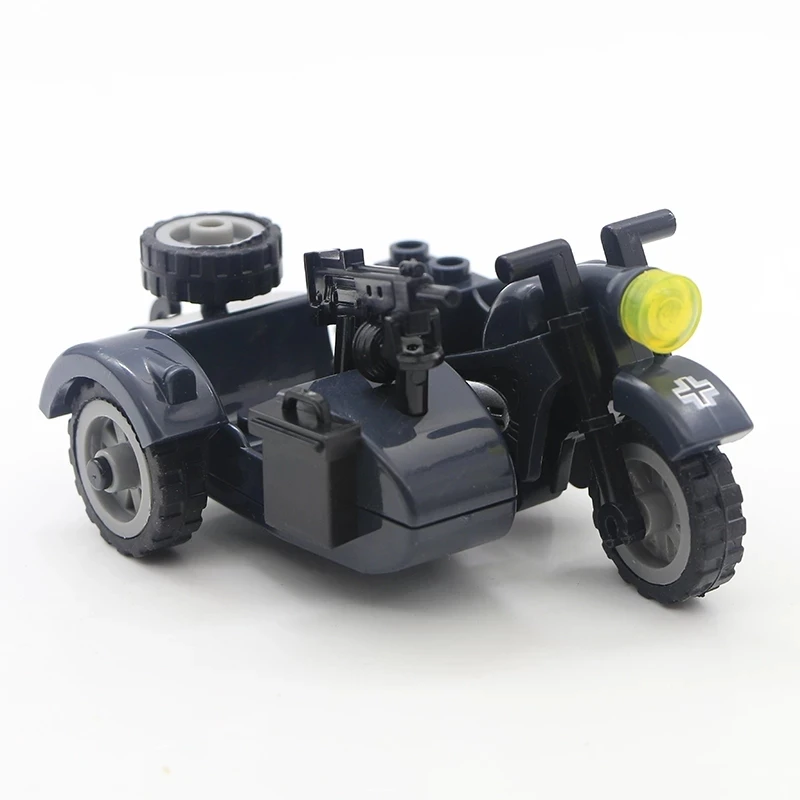 WW2 Military Building Blocks Mini Bricks Solider Figures Toys Gifts Weapon Gun Three Wheeled Motorcycle Carrier Vehicle Model