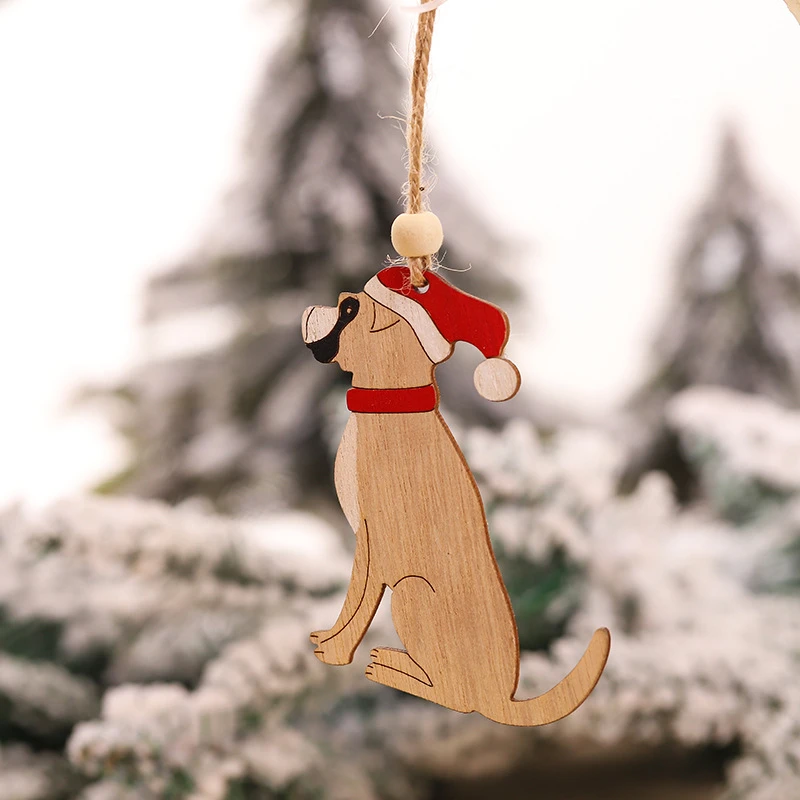 Buon natale ornamenti per auto in legno arazzi decorazioni natalizie animale cane albero alce Cartoon ornamenti per auto 2022 regalo di natale