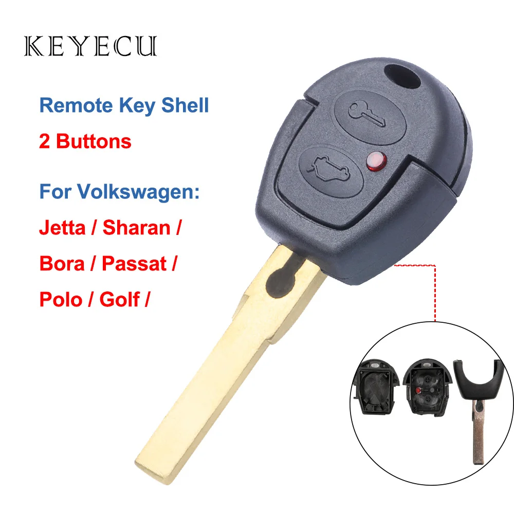 Keyecu Remote Car Key Shell Case Frame 2 Buttons for Volkswagen VW Passat Polo Golf Sharan Bora